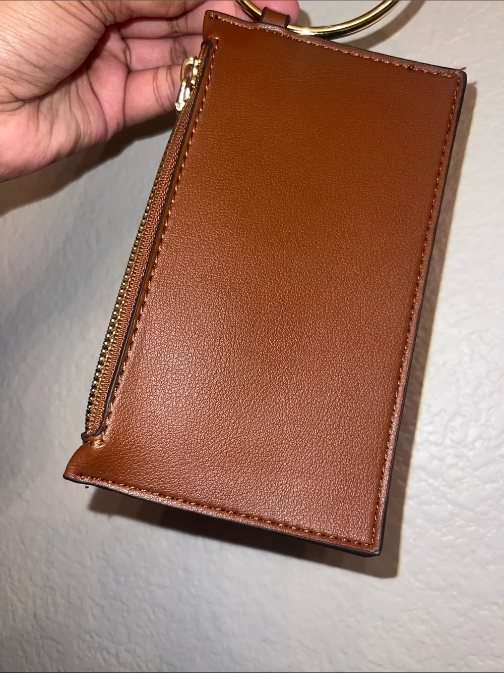 Marc New York Tan Leather Zip Card Holder Key Ring